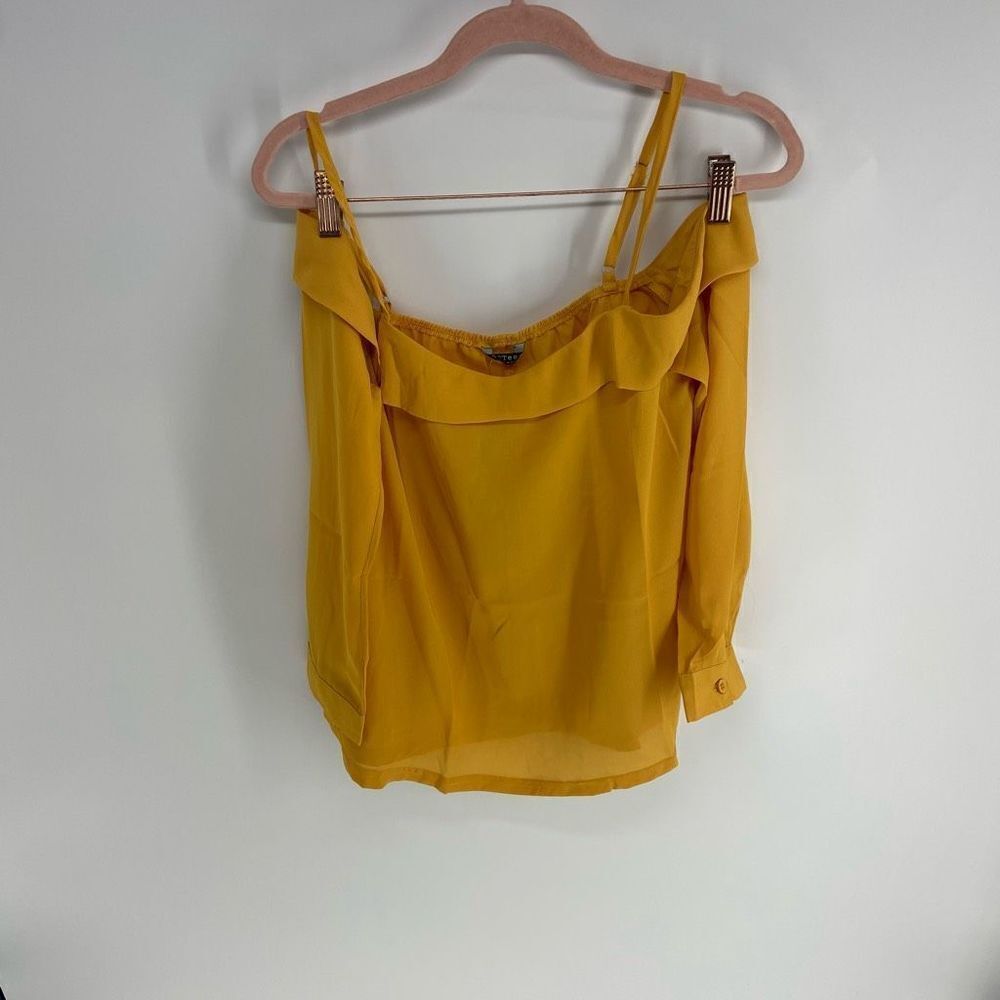 SoTeer Women's Mustard Yellow Cold Shoulder Chiffon Top Blouse Small NWT